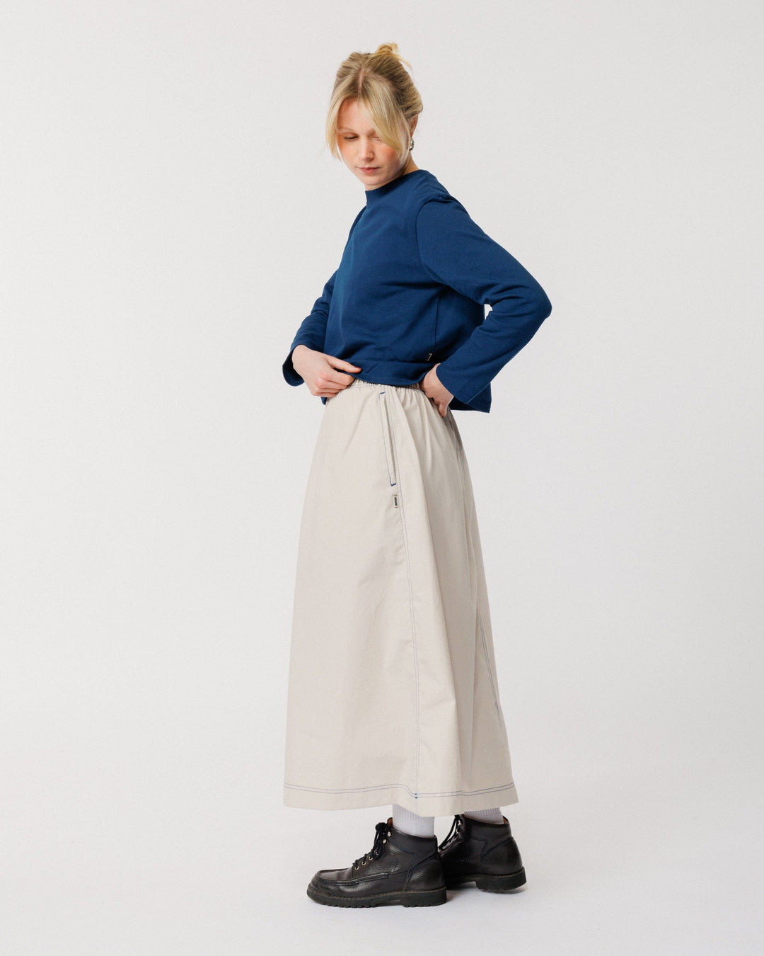Ayla Poplin Skirt - Stone/Cobalt Blue